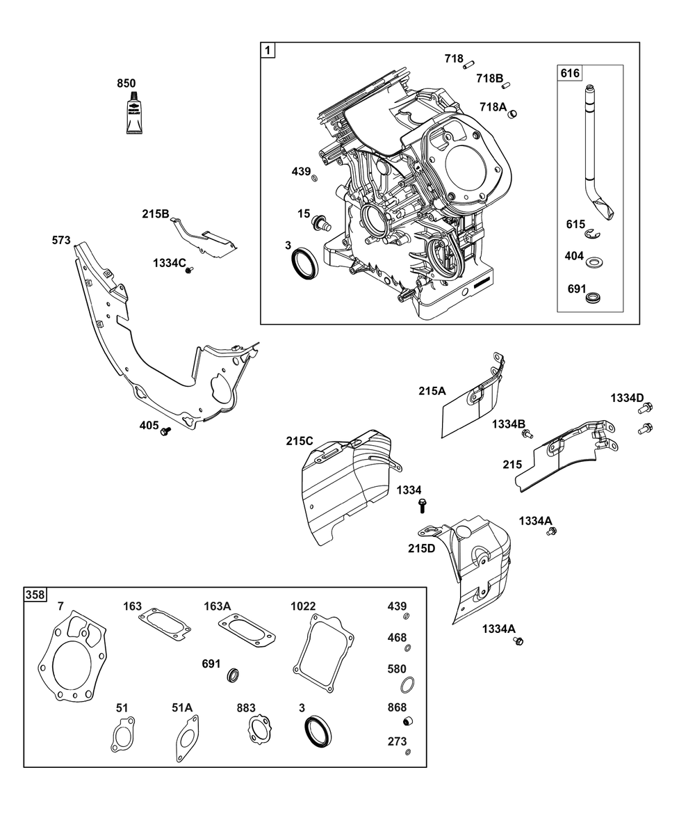 Cylinder Group Diagram and Parts List for 54E177-0002-J1  Briggs and Stratton Engine